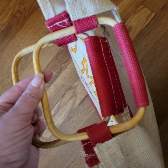 Vintage Disney Mickey Mouse Canvas Burlap Tote Bag with Wooden Handles - Picture 12 of 13